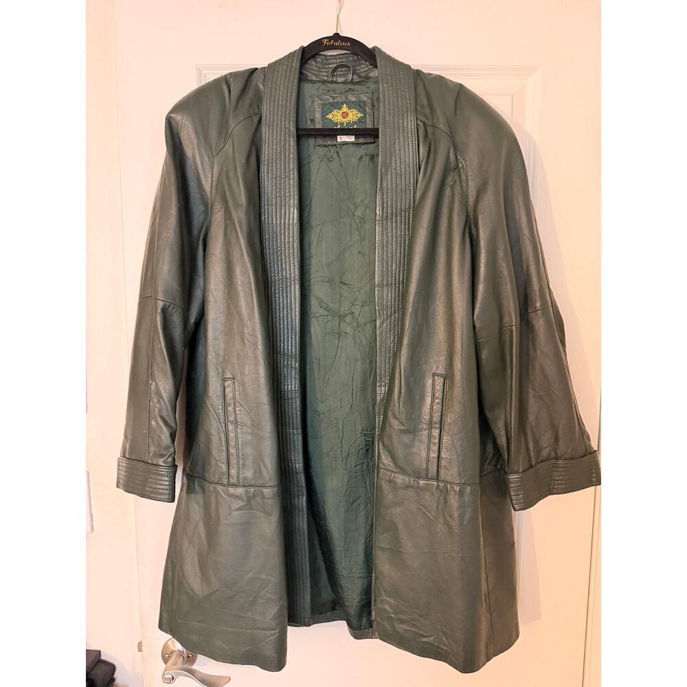 Avanti Green Leather Hip Length Coat Blazer Size L
